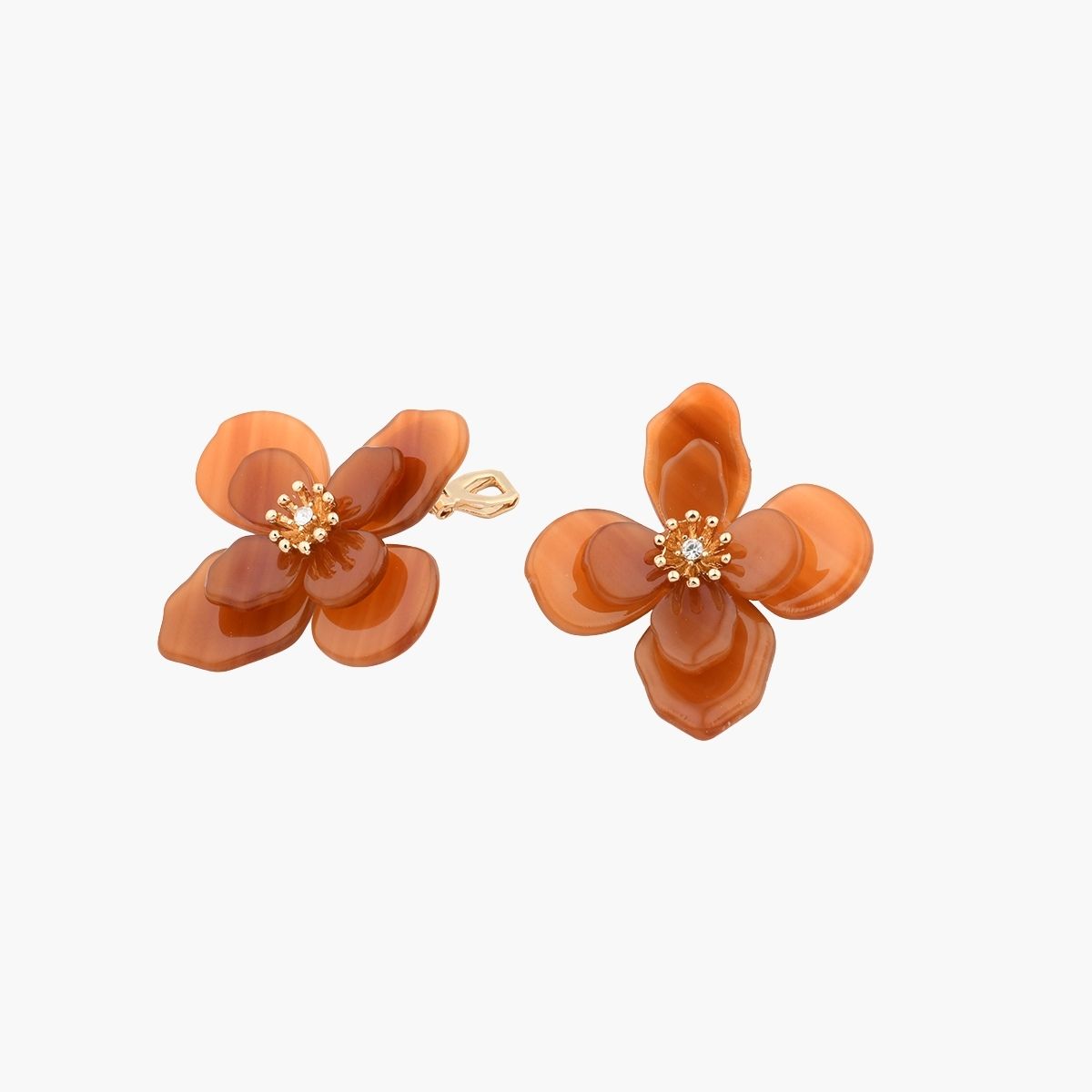 Boucles d’oreilles clips - fleurs orange