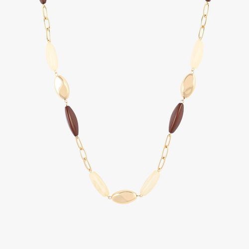 COLLIER LONG PERLES FANTAISIE ÉCRU ET MARRON