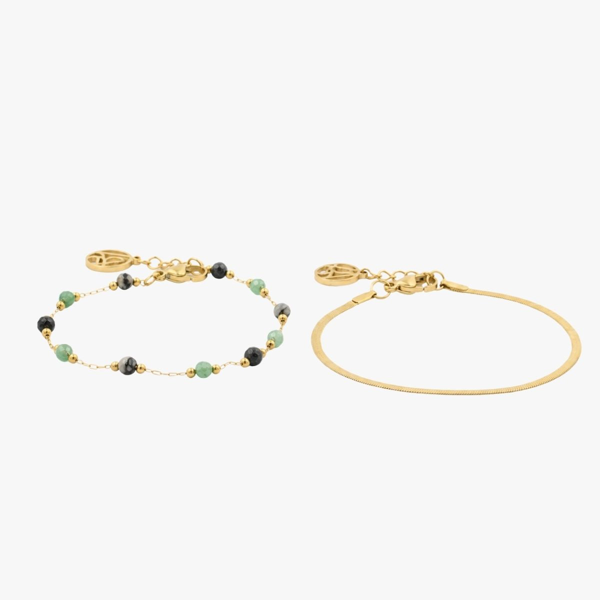 Set x2 bracelets chaîne fine en acier inoxydable et pierre d'Aventurine