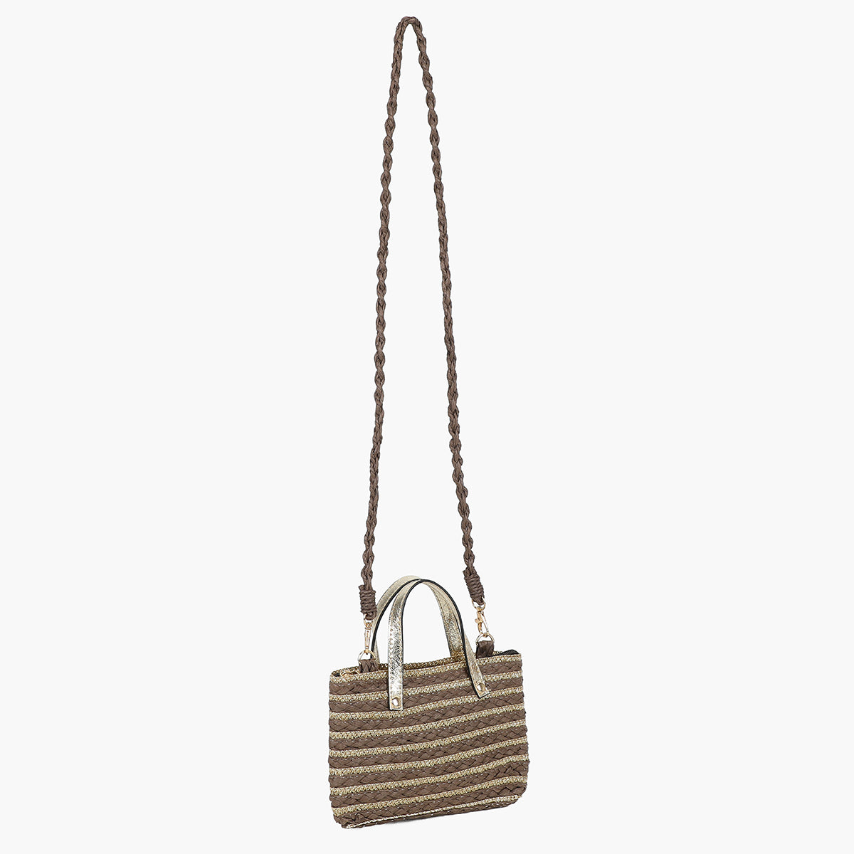 Pochette rayée marron effet paille à bandoulière