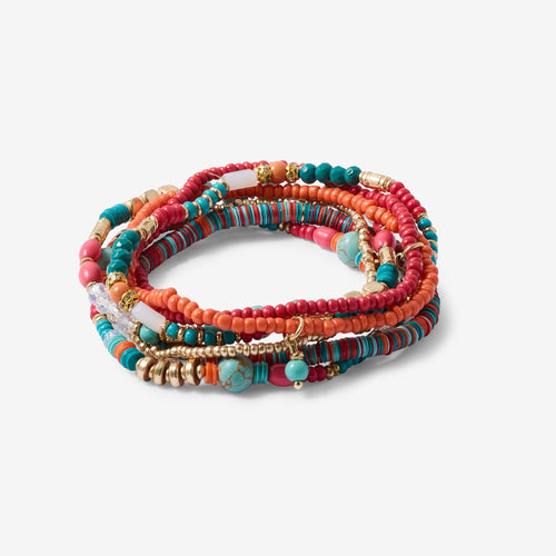 SET DE 7 BRACELETS DE PERLES FANTAISIE MULTICOLORES