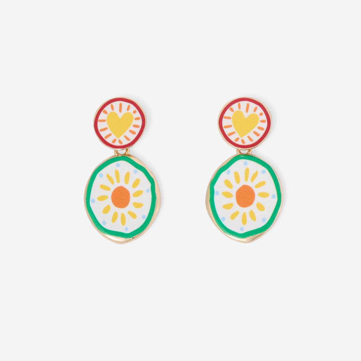 Boucles d'oreilles double disque imprimé effet porcelaine