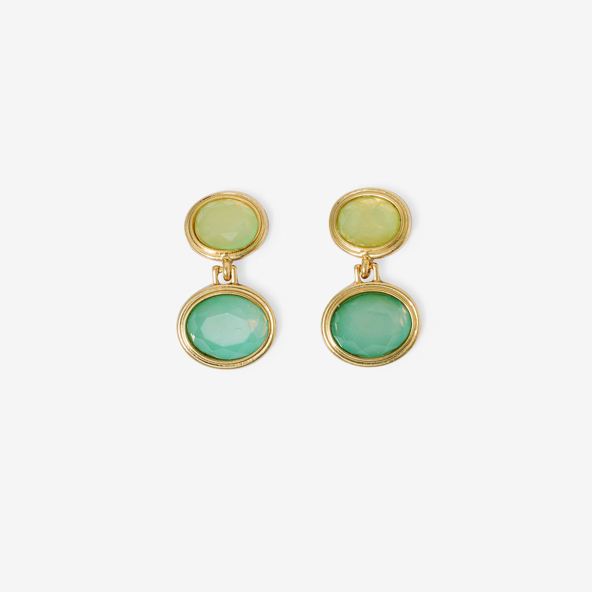 Boucles d'oreilles doubles cabochons facettés vert et bleu
