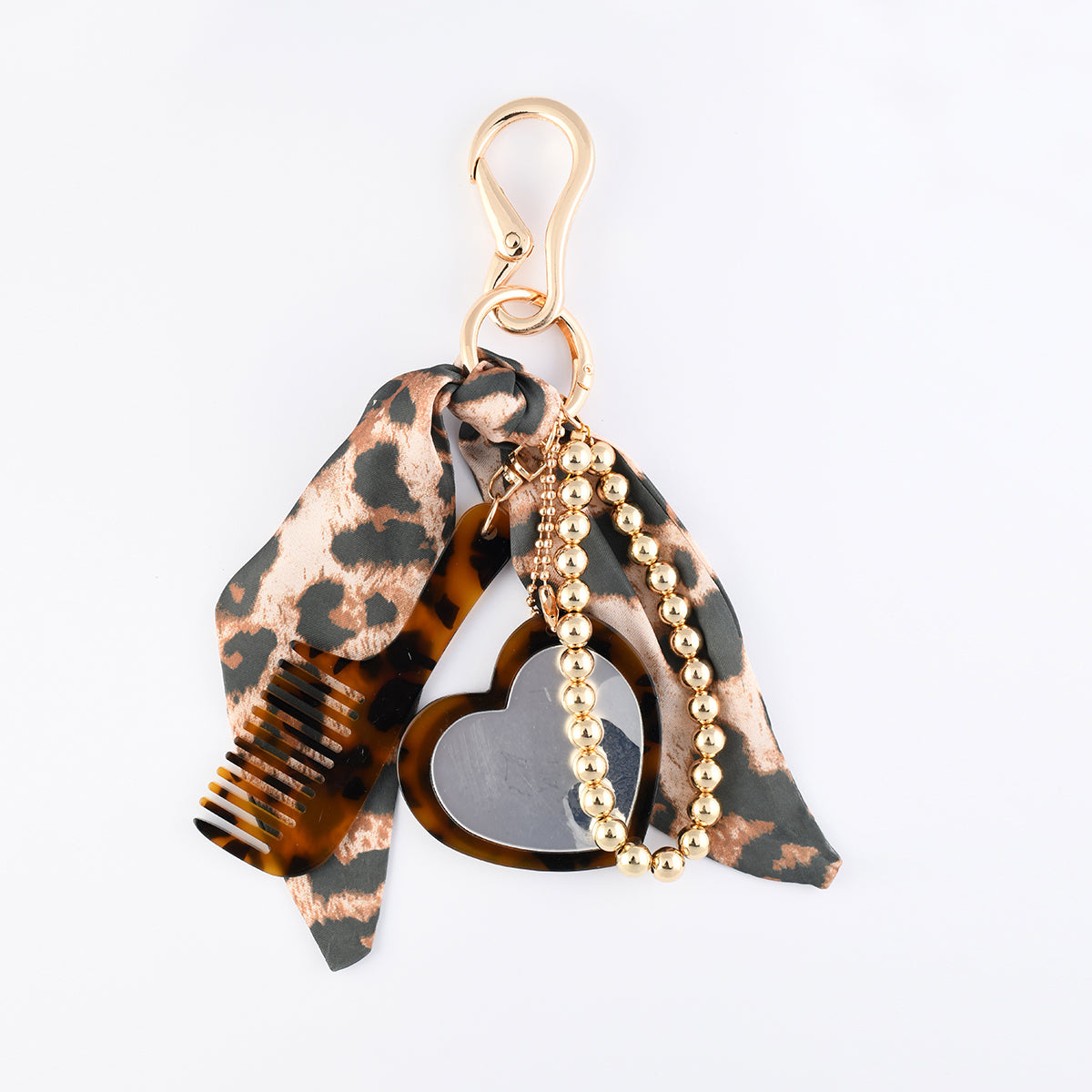 Porte-clés grigri foulard motif léopard et peigne