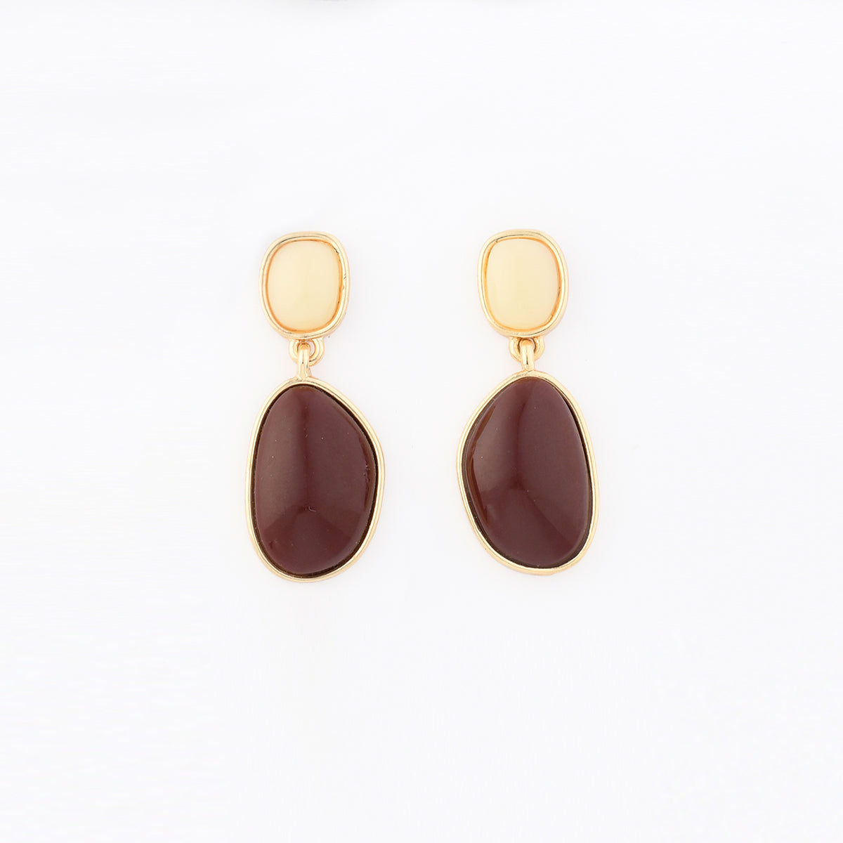 Boucles d'oreilles pendantes ivoire et marron