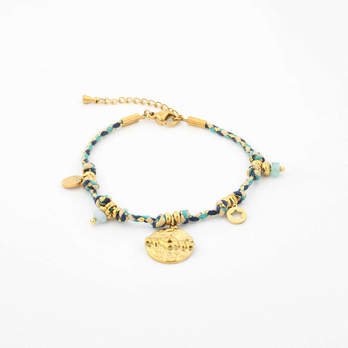 Bracelet cordon avec charms en acier inoxydable