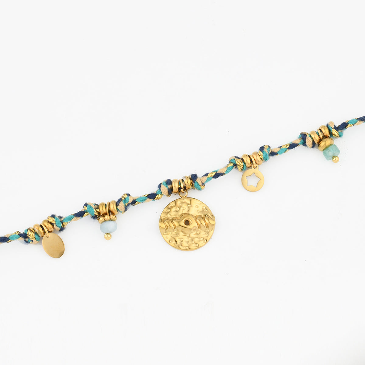 Bracelet cordon avec charms en acier inoxydable