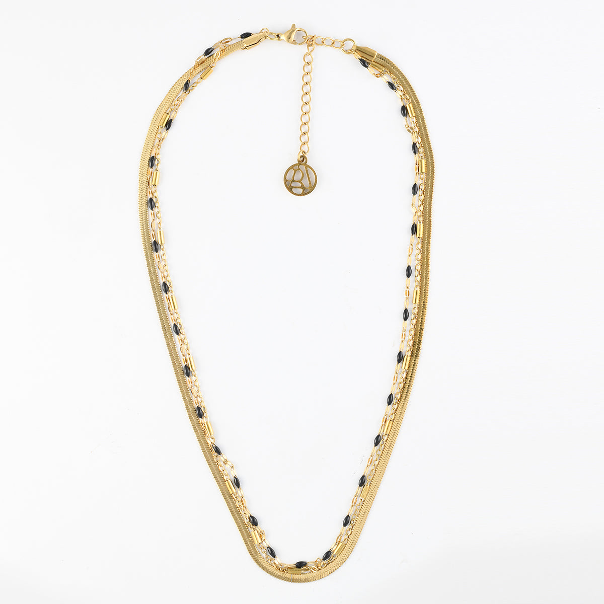Collier chaîne 3 rangs acier inoxydable et époxy noir