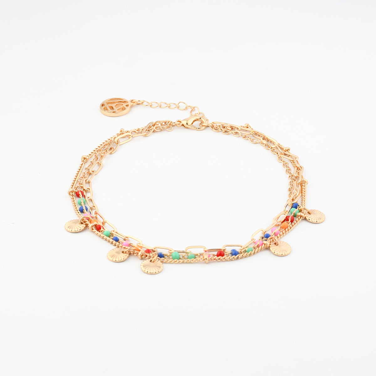 Chaine de cheville perles de rocaille multicolore et pampilles