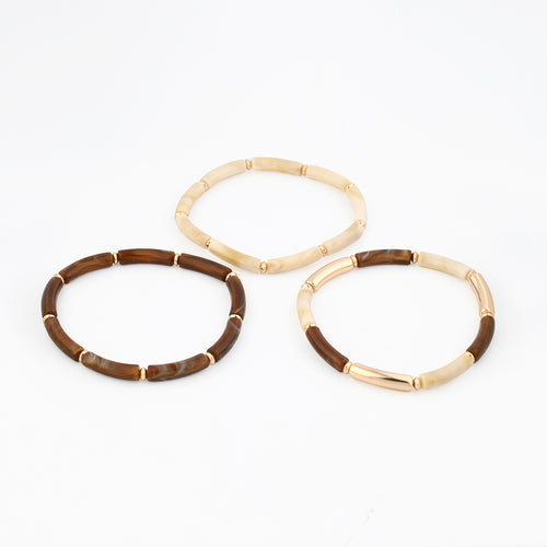 SET X3 BRACELETS TUBES IVOIRE ET MARRON