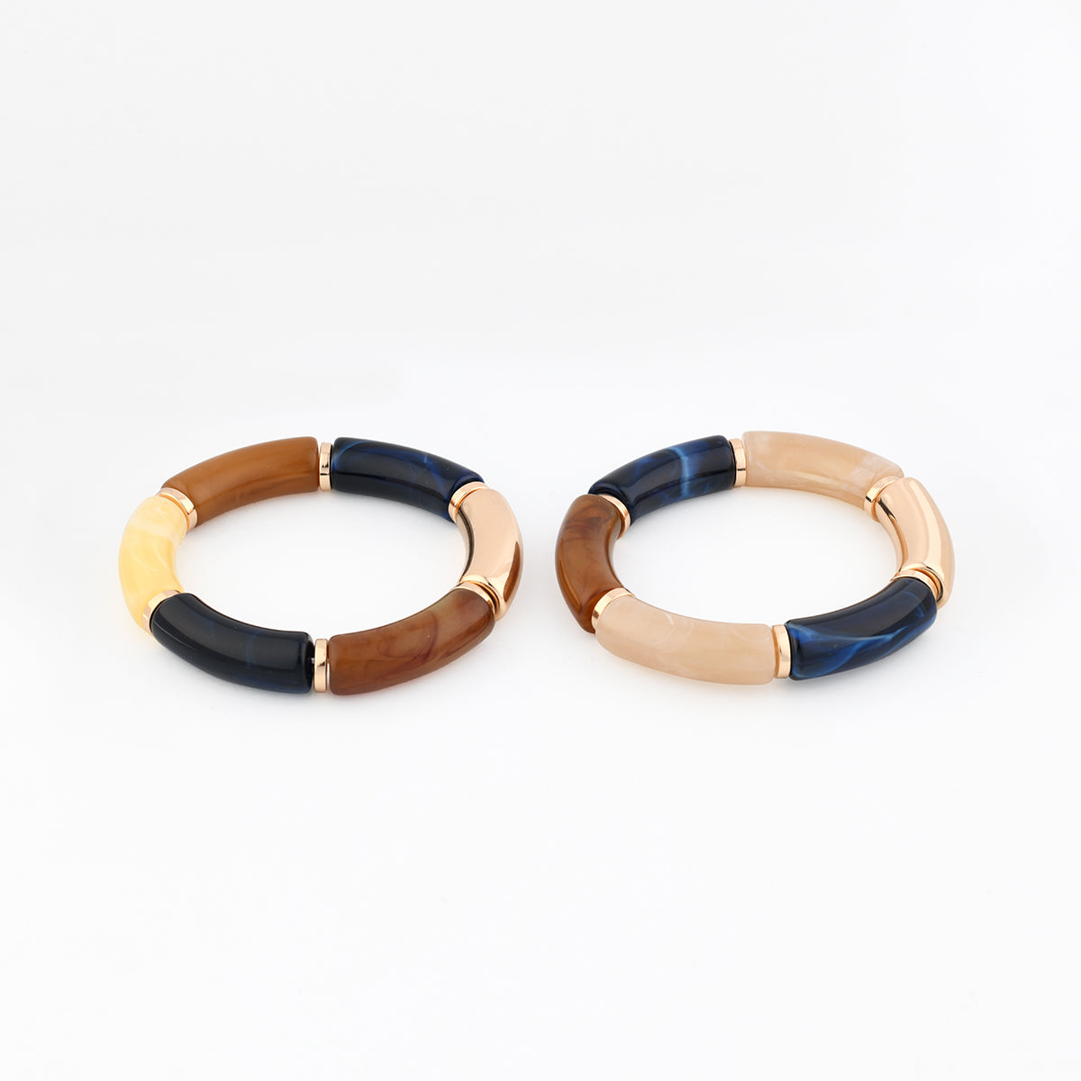 Set de 2 bracelets tubes bleus et marrons