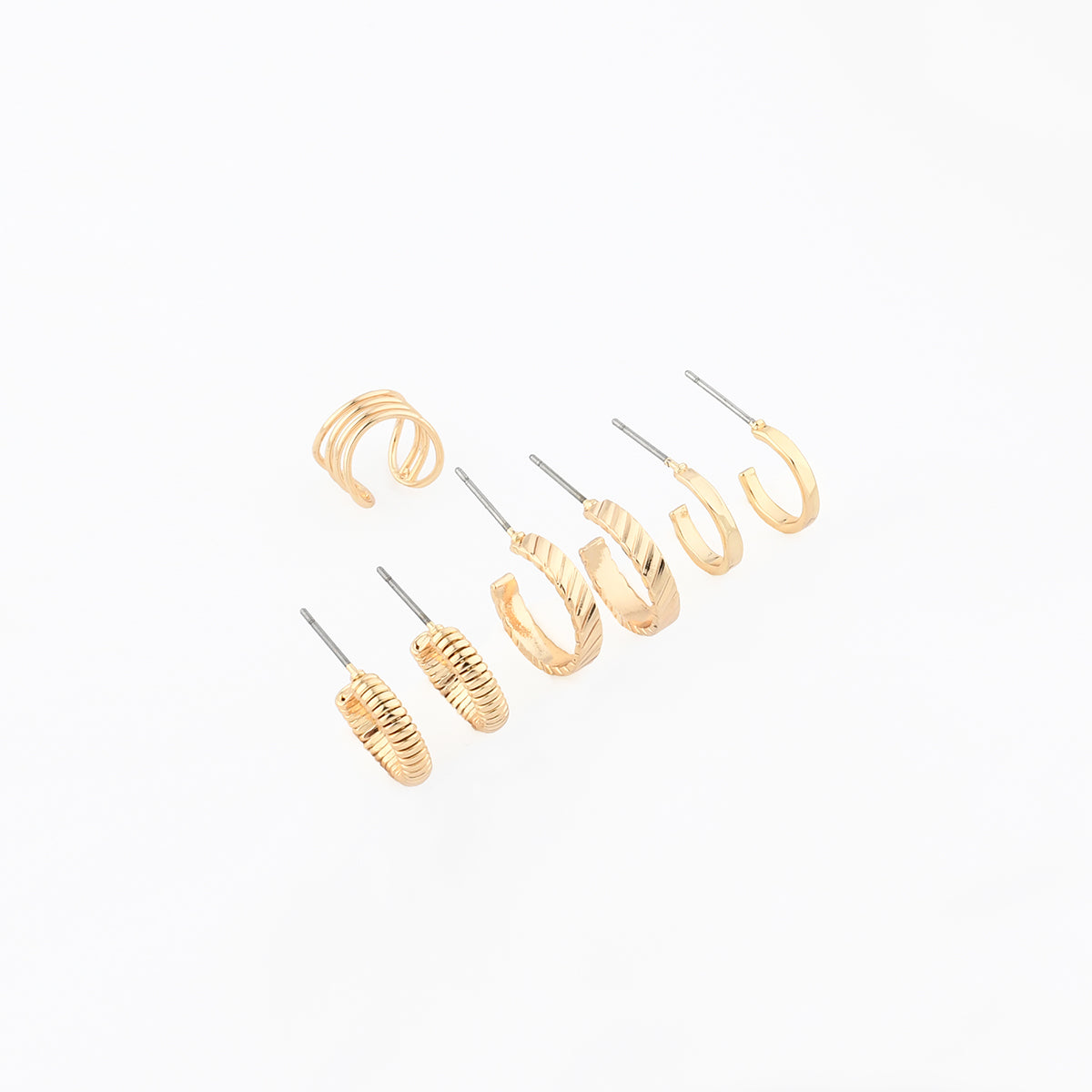 Set de 3 paires de petites créoles + 1 ear cuff doré
