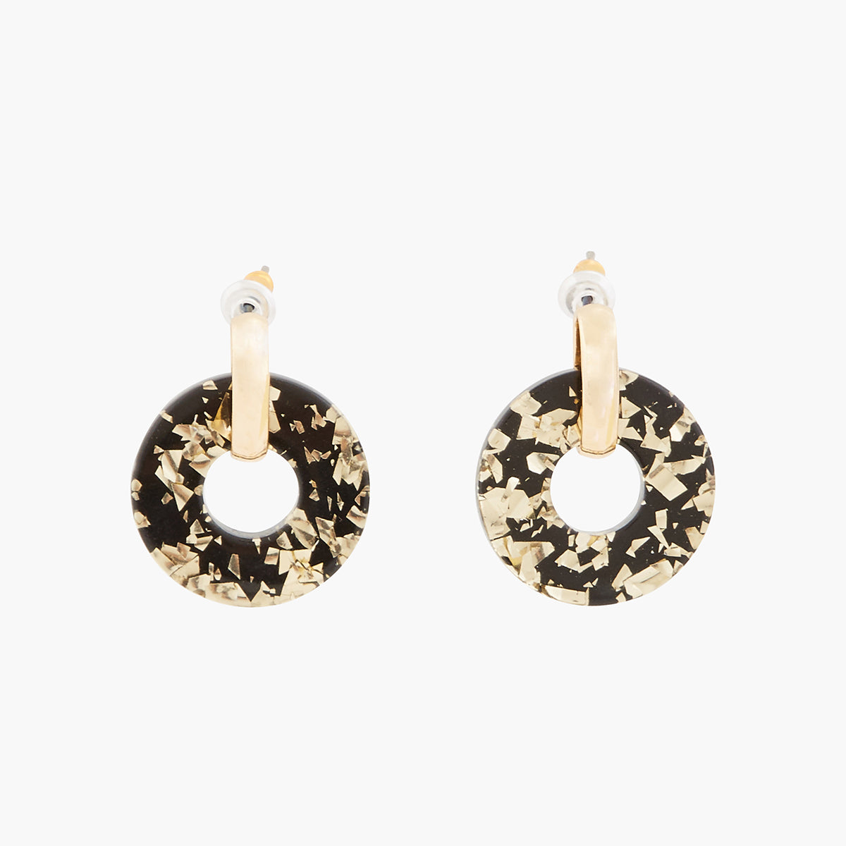 Boucles d'oreilles rondes en acrylique noir et doré