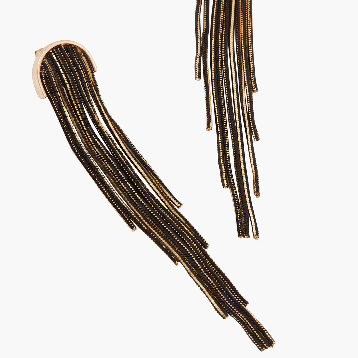 Boucles d'oreilles longues chaînes noir et doré