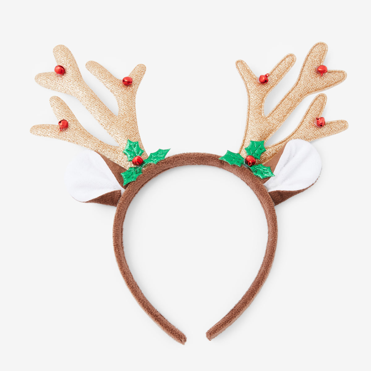 Serre-tête cerf de Noël dorés à grelots