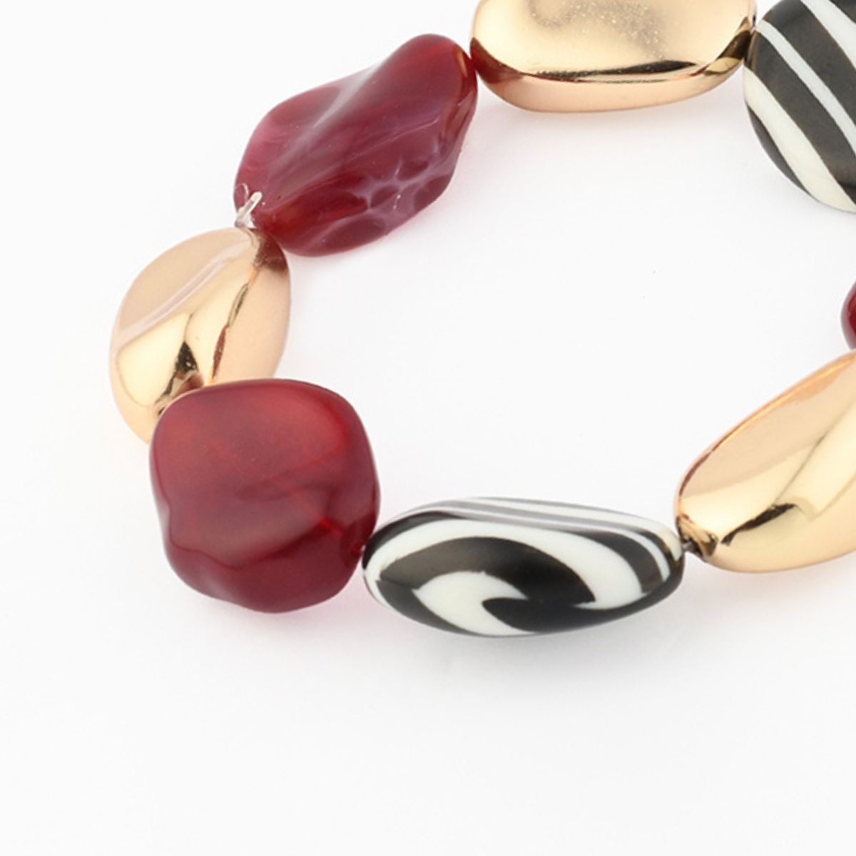Bracelet perles zébrées, bordeaux et doré