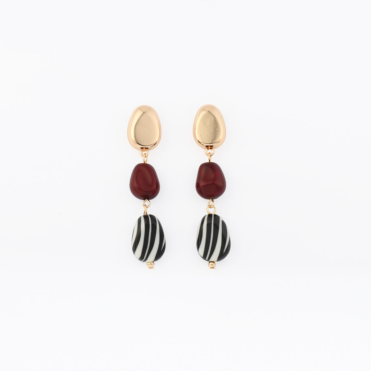 Boucles d'oreilles pendantes à galets en résine motif zèbre