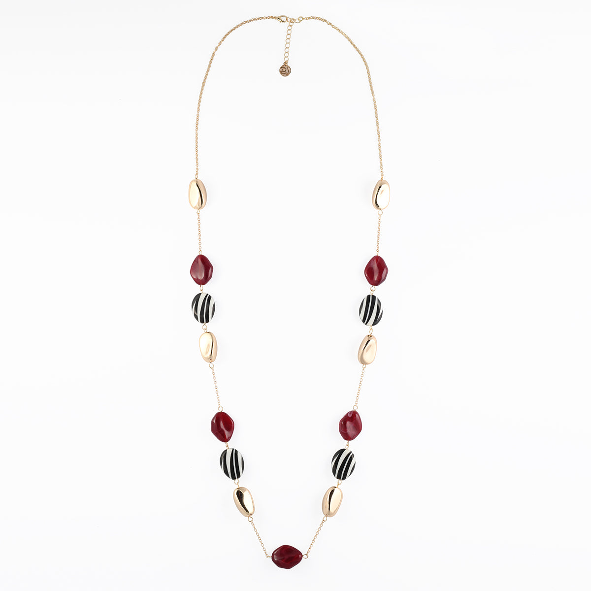 Sautoir à perles motif zèbre et bordeaux