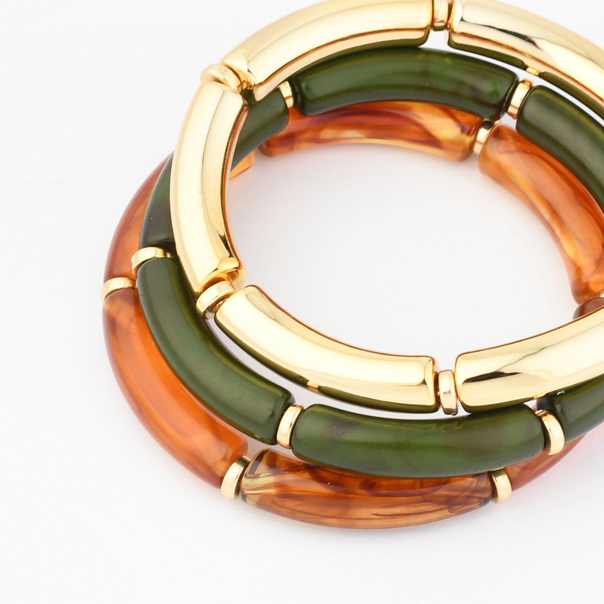 Set x3 bracelets tubes vert, marron et doré