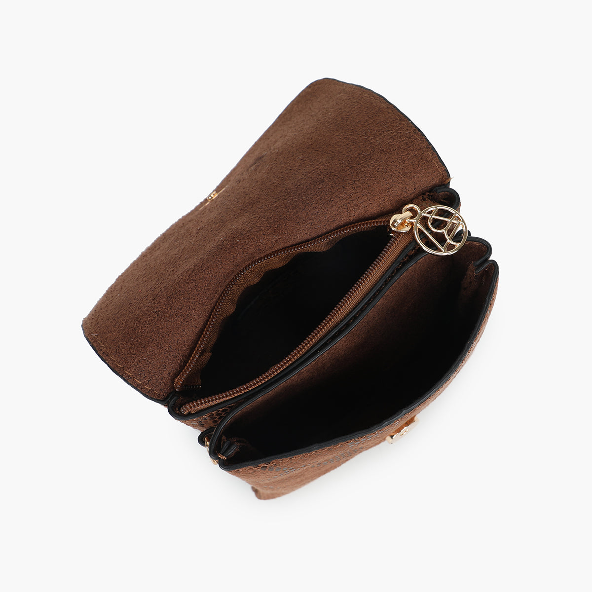 Pochette de téléphone marron effet serpent
