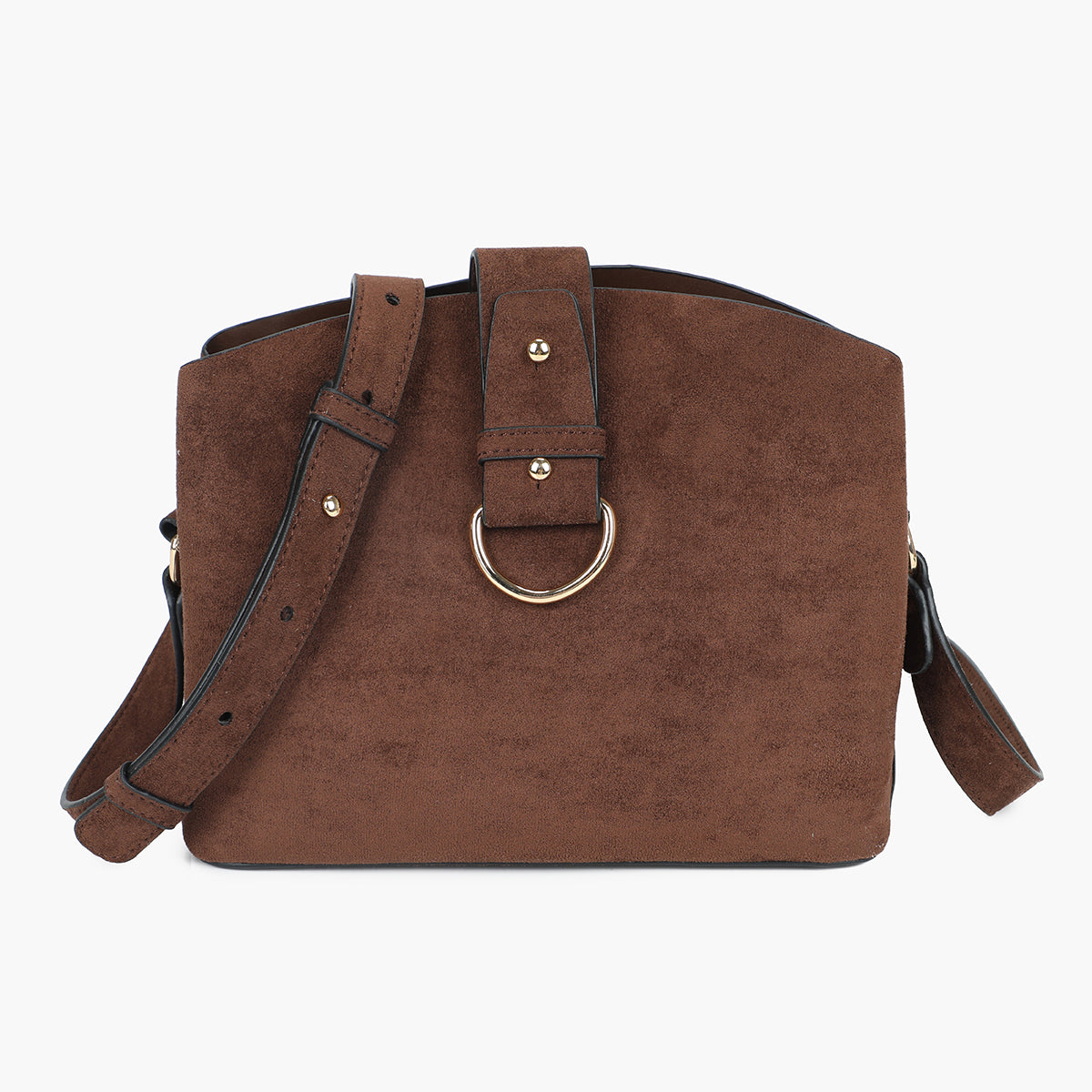 Sac seau à bandoulière effet suédé marron