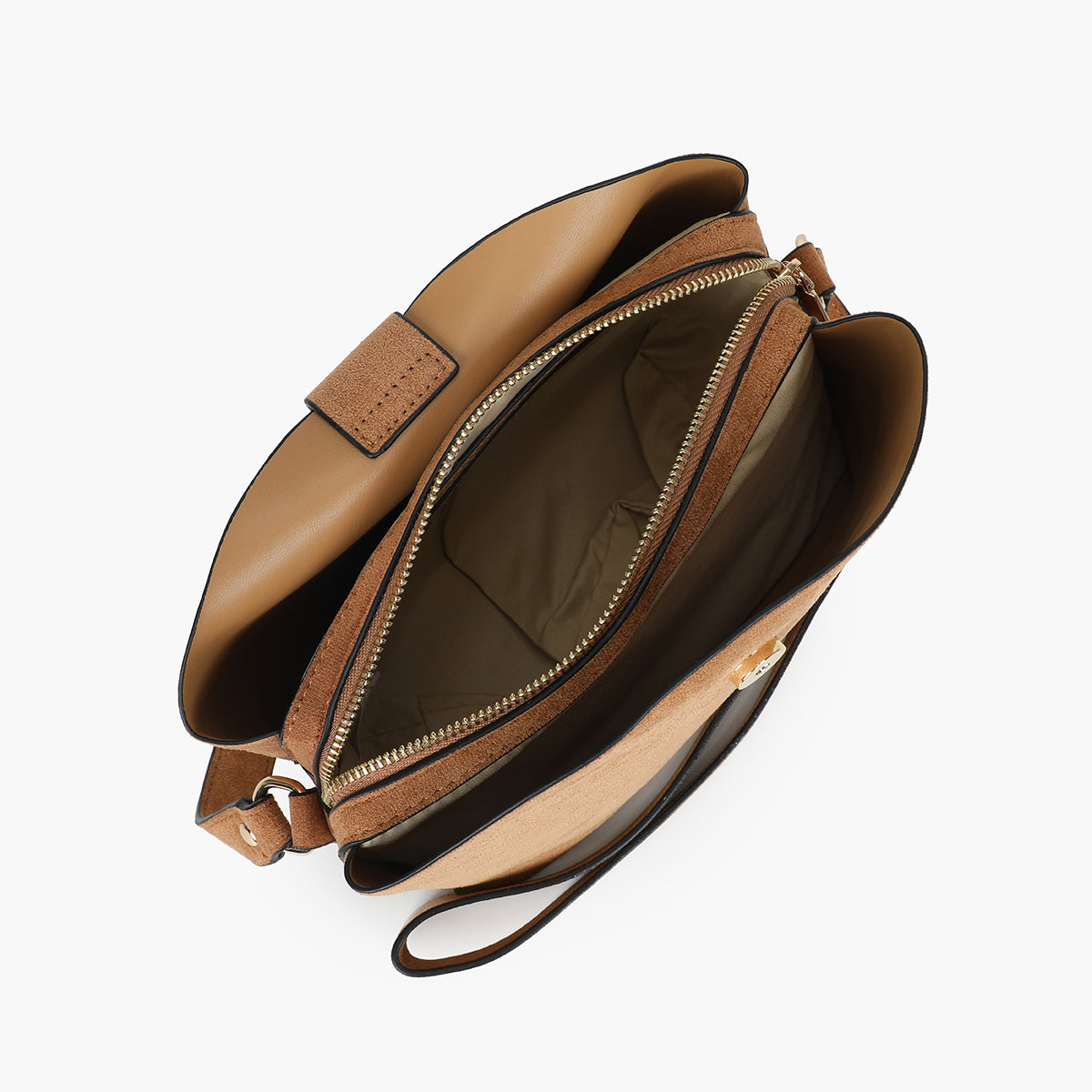 Sac seau à bandoulière effet suédé beige