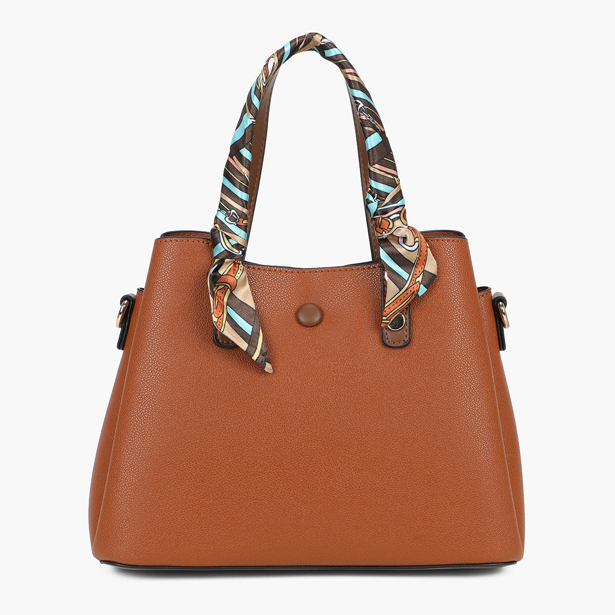 Petit sac à main camel effet grainé avec foulard