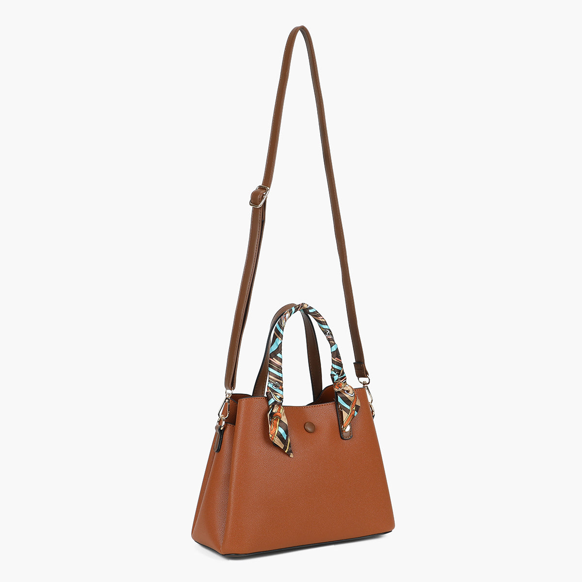 Petit sac à main camel effet grainé avec foulard