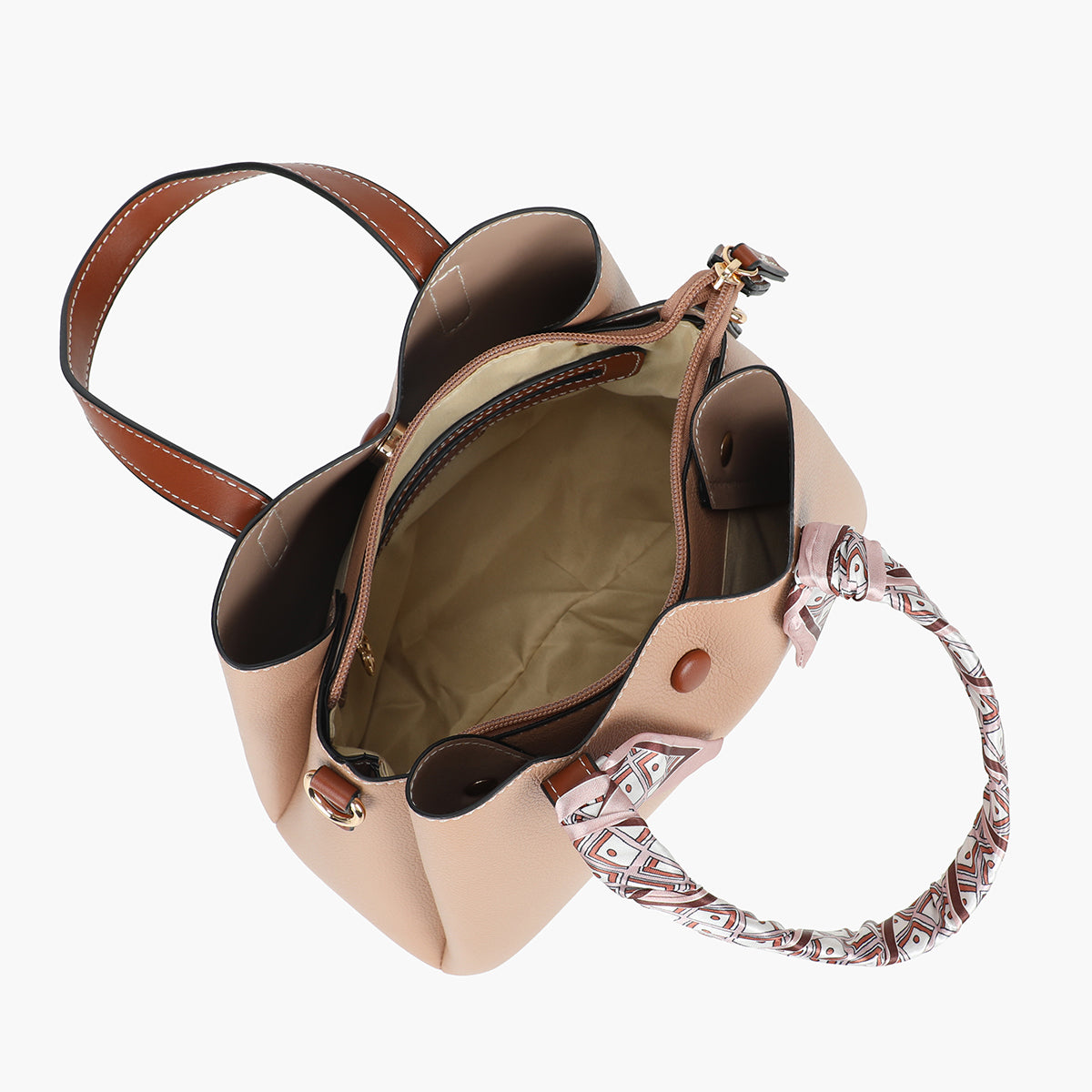 Petit sac à main nude effet grainé avec foulard