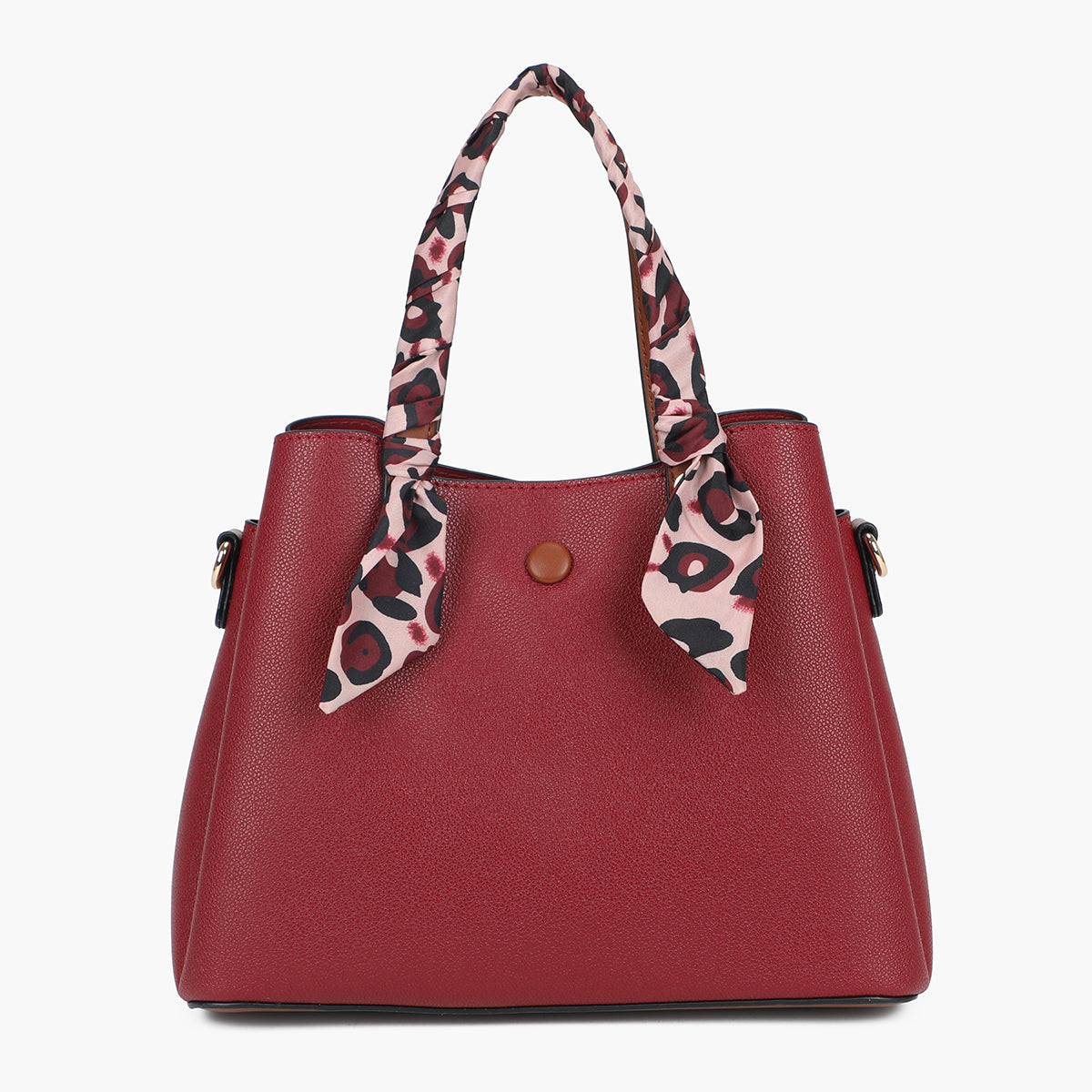 Petit sac à main bordeaux effet grainé avec foulard