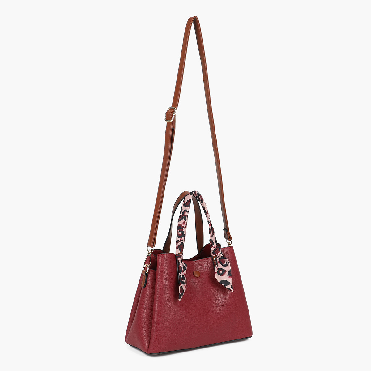Petit sac à main bordeaux effet grainé avec foulard
