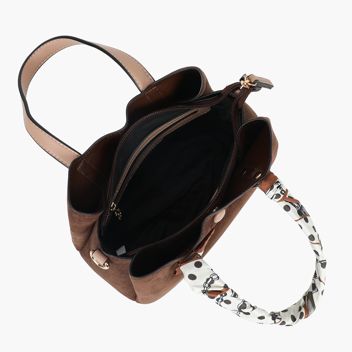 Petit sac à main marron en suédine avec foulard