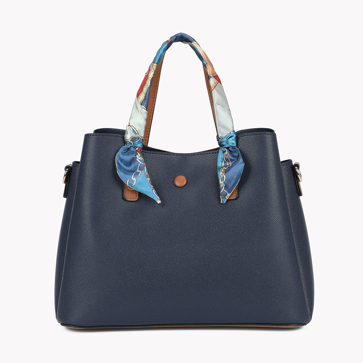 Grand sac à main bleu marine effet grainé avec foulard