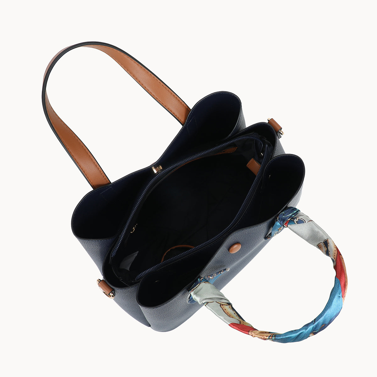 Grand sac à main bleu marine effet grainé avec foulard