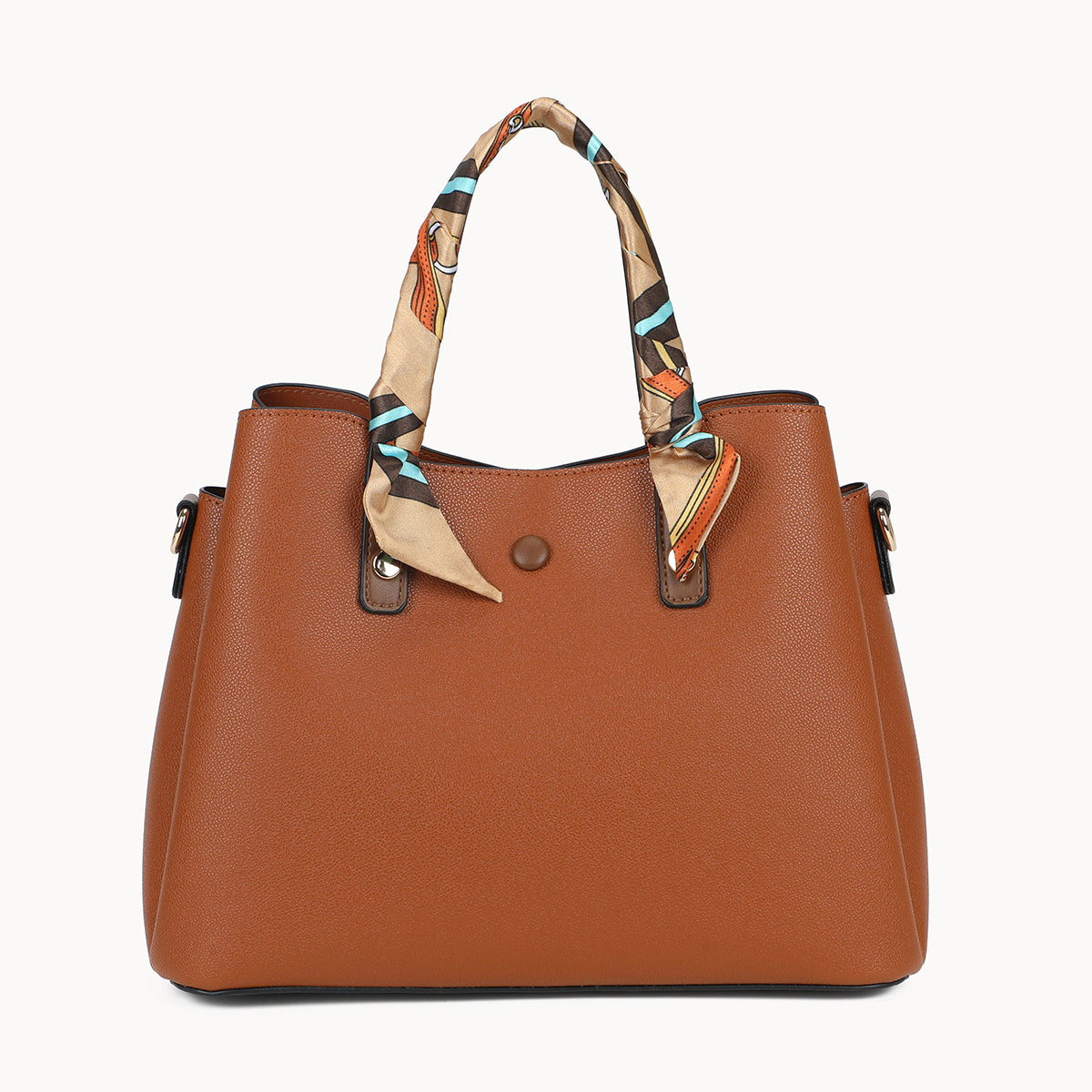 Grand sac à main camel effet grainé avec foulard