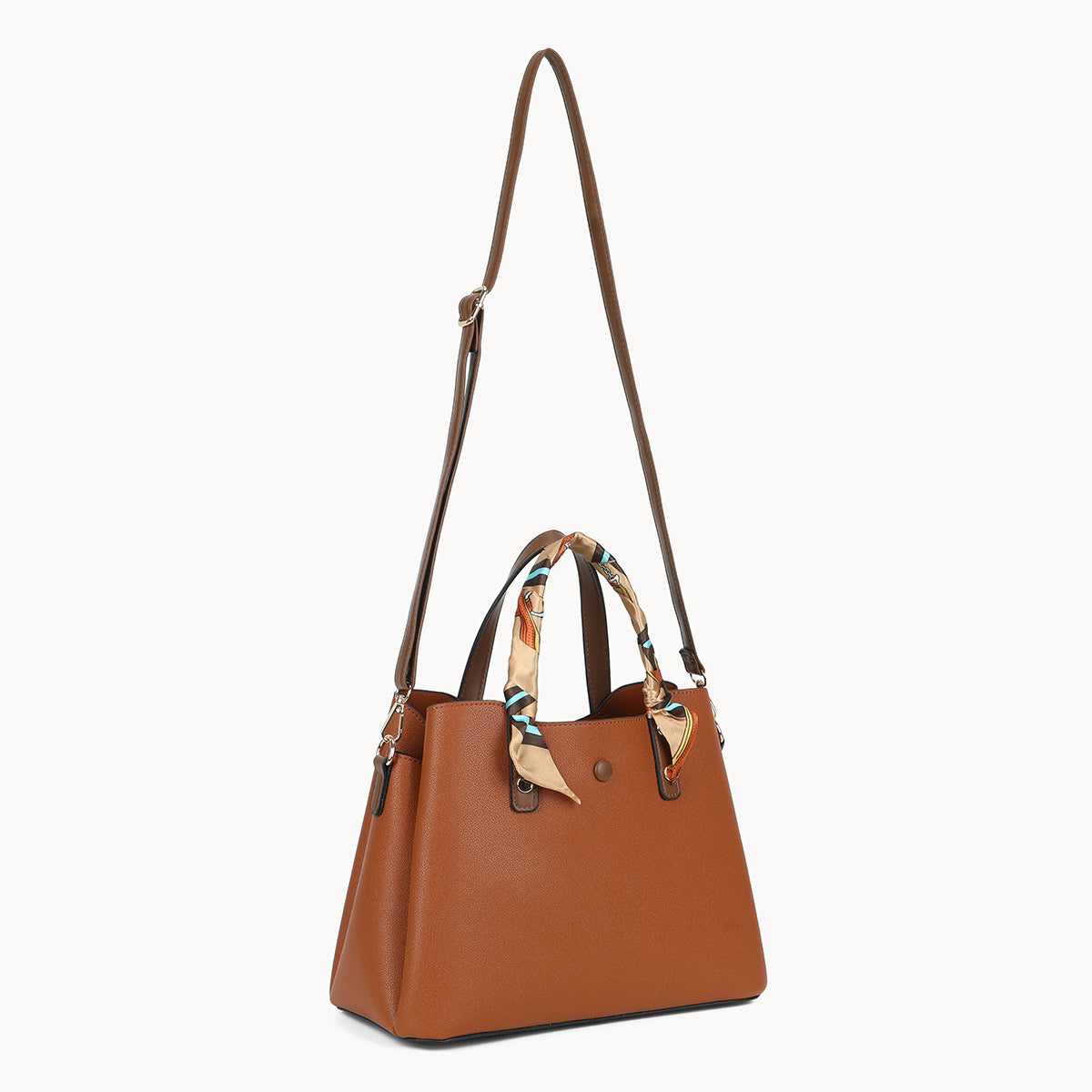 Grand sac à main camel effet grainé avec foulard