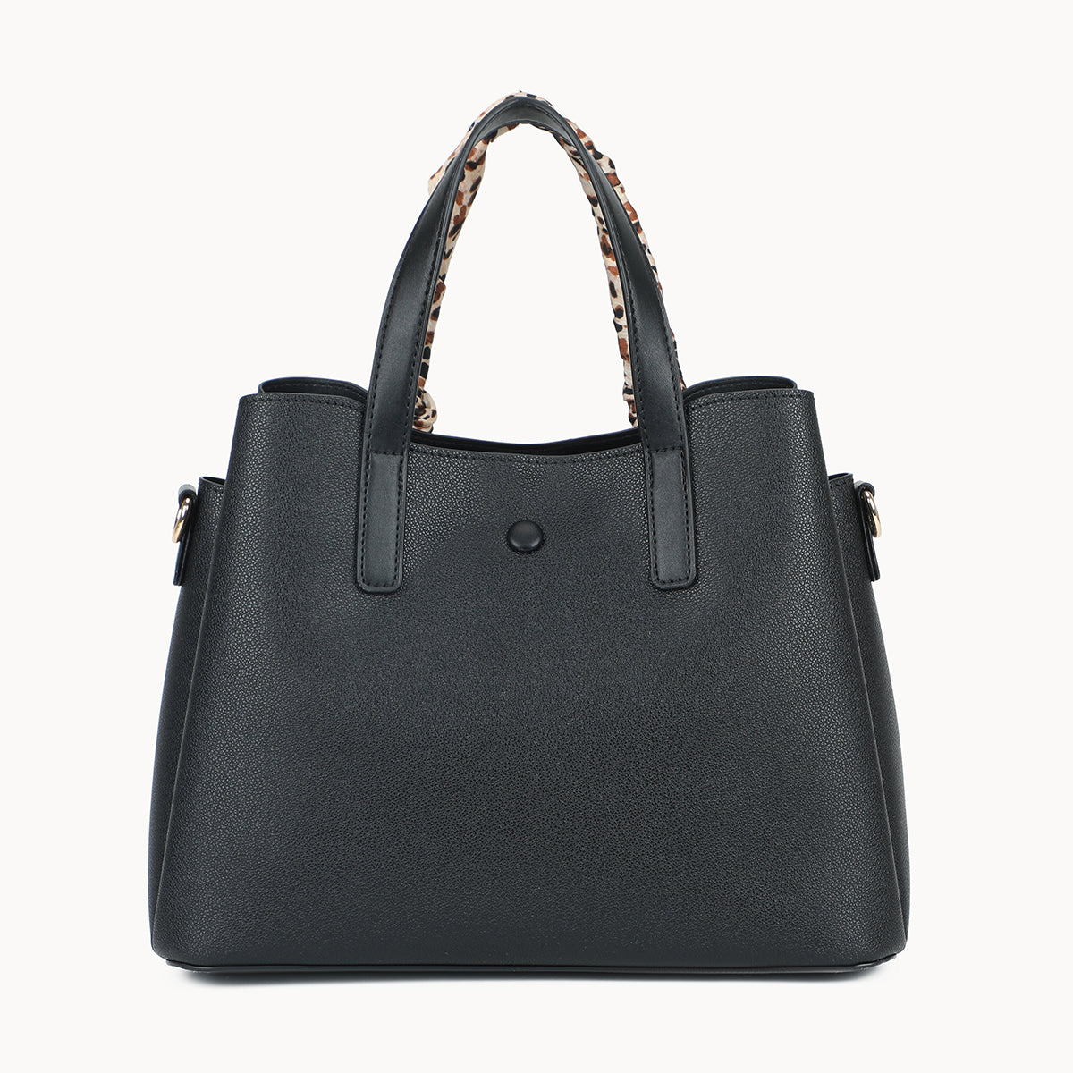 Grand sac à main noir effet grainé avec foulard