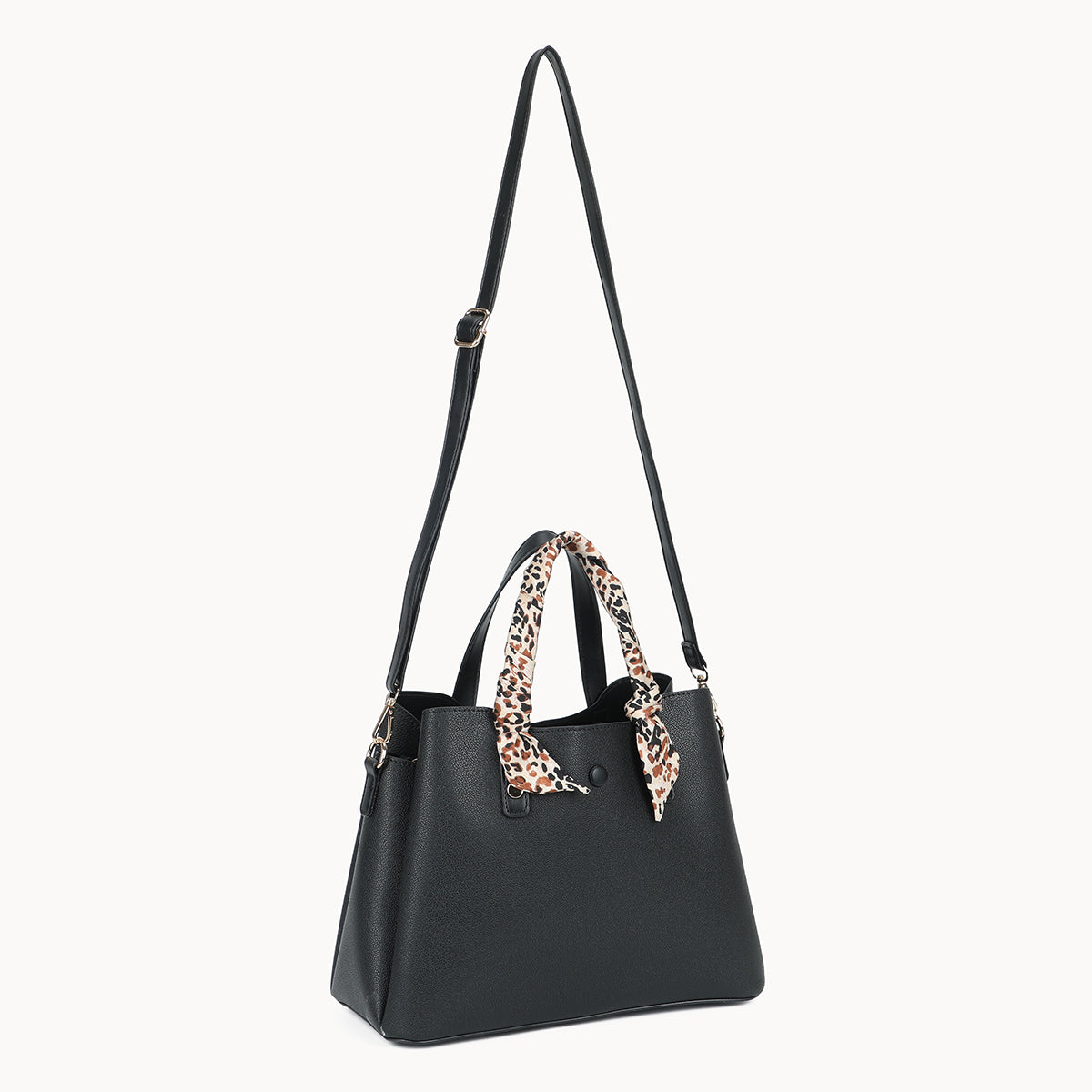 Grand sac à main noir effet grainé avec foulard