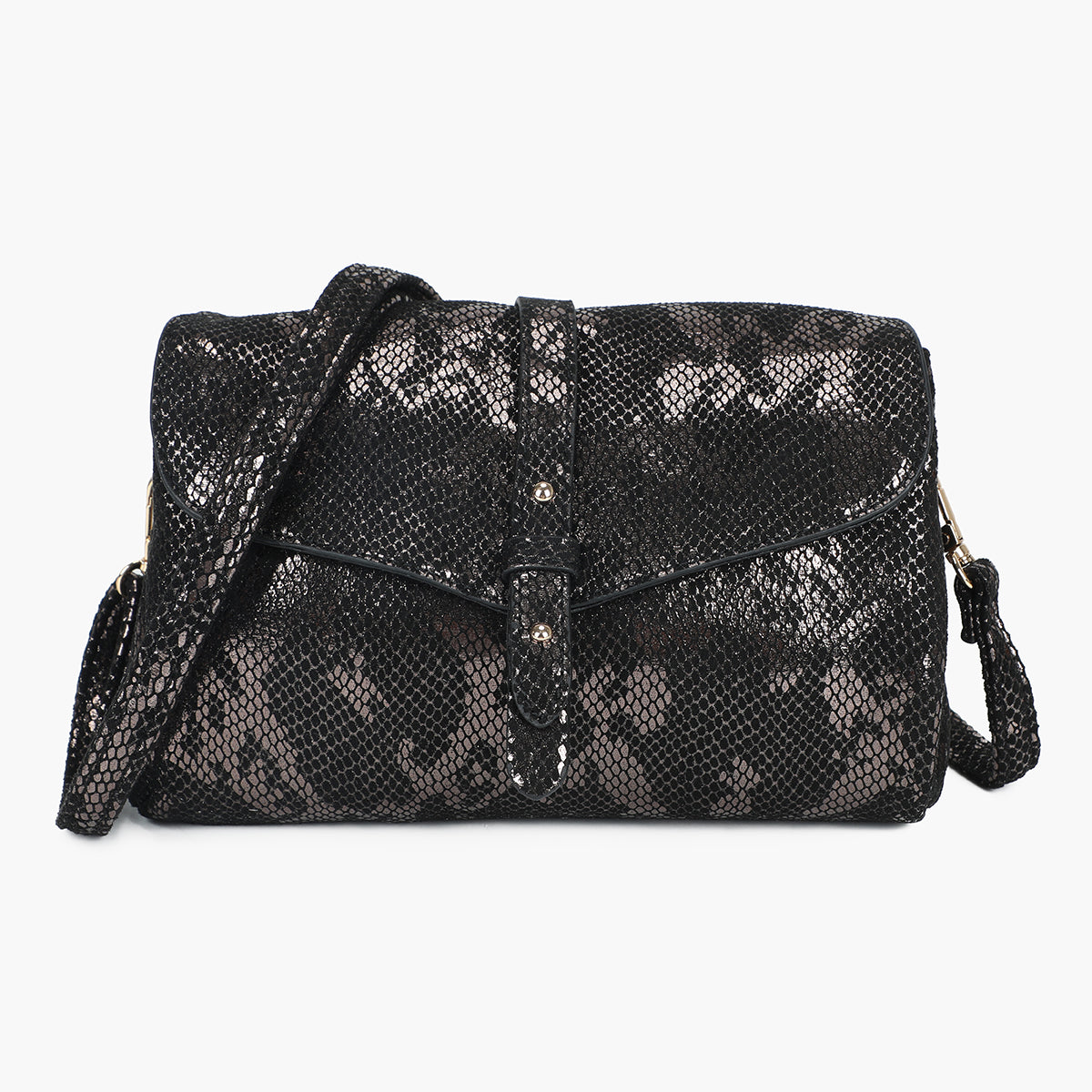 Sac porté croisé effet python noir