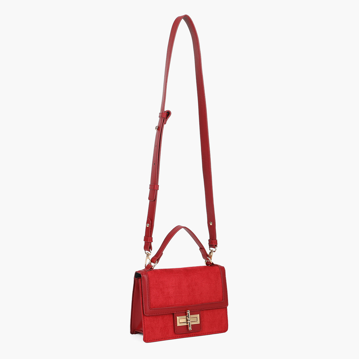 Sac rouge bimatière en suédine