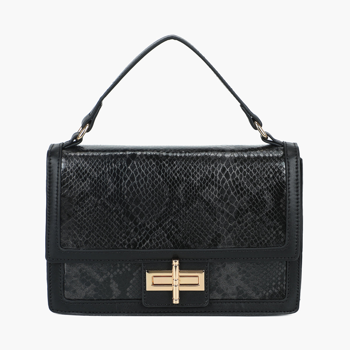 Petit sac cartable à bandoulière effet croco noir