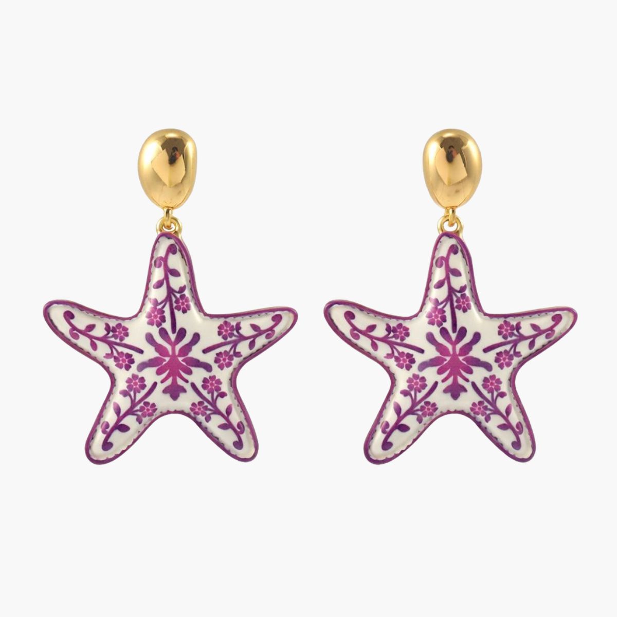 Boucles d'oreilles étoile de mer effet porcelaine