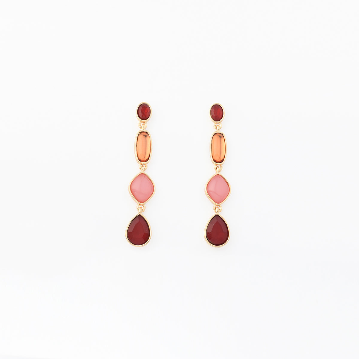 Boucles d'oreilles pierres facettées roses et bordeaux