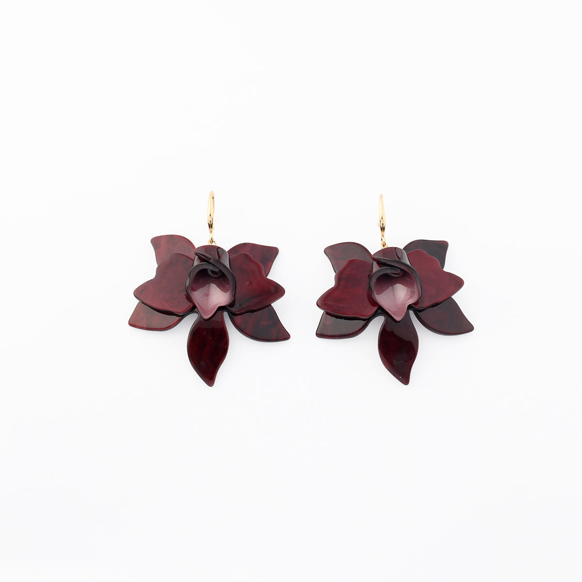 Boucles d'oreilles fleurs en résine bordeaux