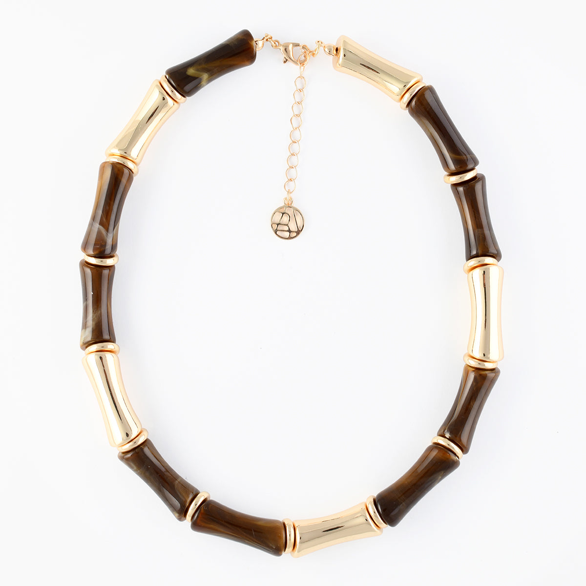 Collier tube effet bambou marron et doré