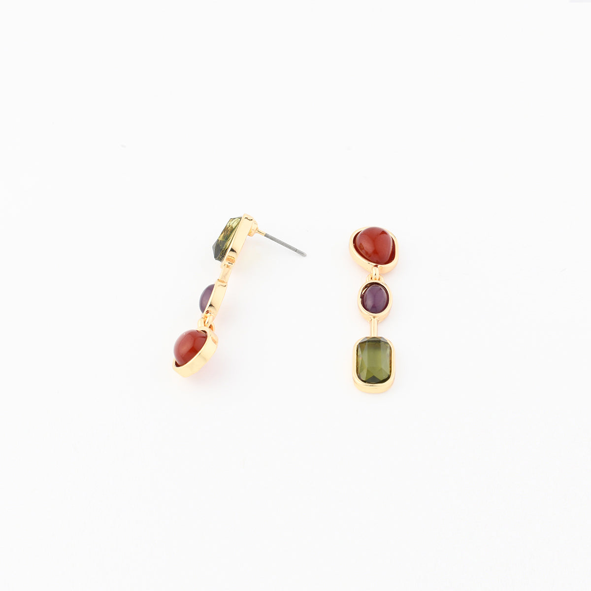 Boucles d'oreilles cabochons violet et vert