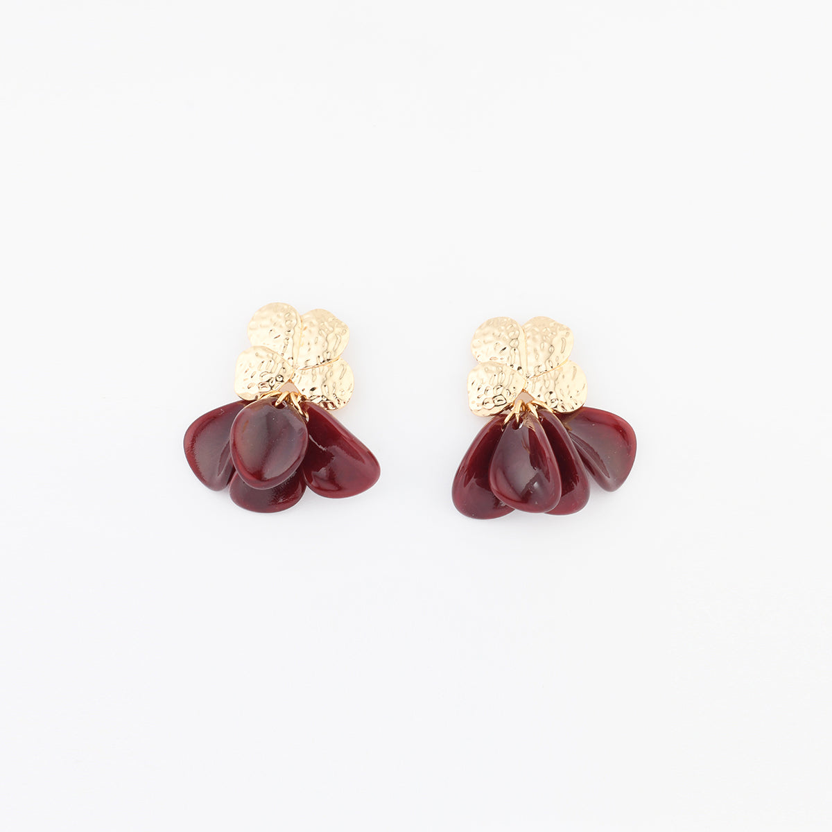 Boucles d'oreilles pendantes pétales bordeaux
