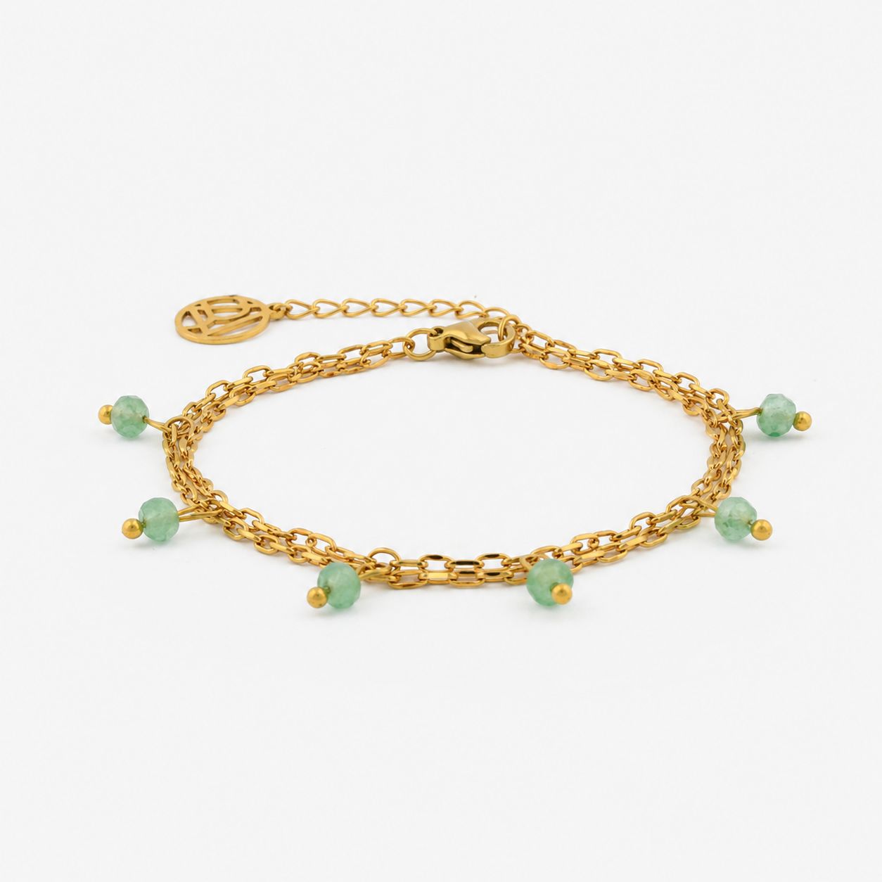 Bracelet chaîne acier inoxydable avec pierre d'Aventurine