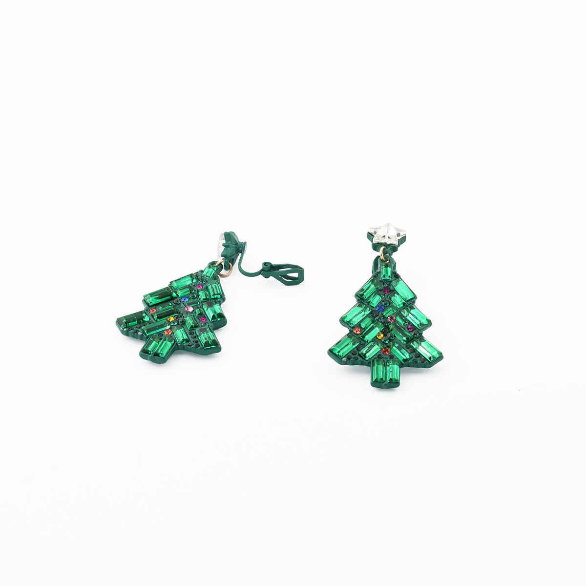 Boucles d'oreilles clips - sapins verts