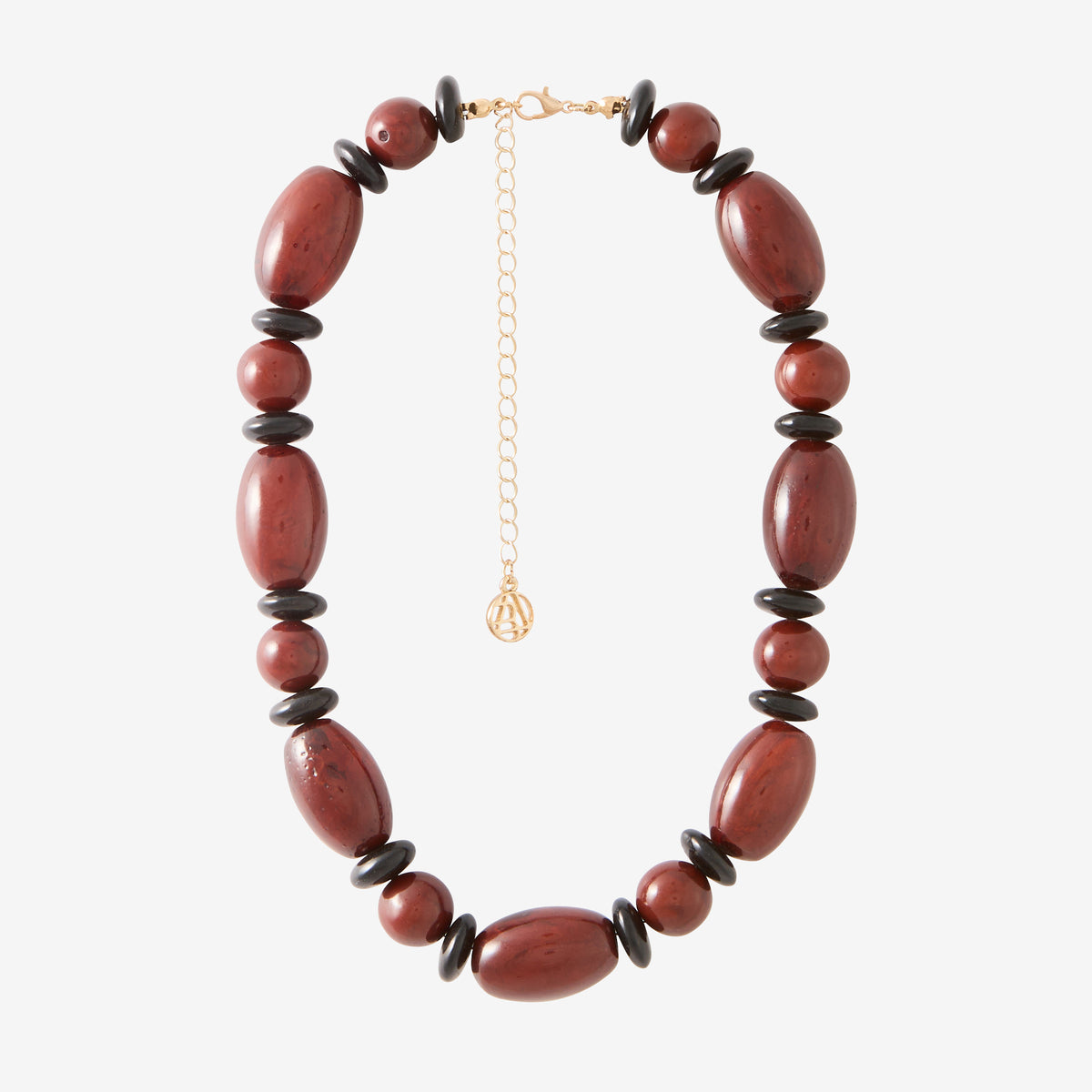 Collier de perles en résine bordeaux et noir